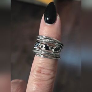 CHARRIOL Sterling Silver/Black Onyx Cable Ring